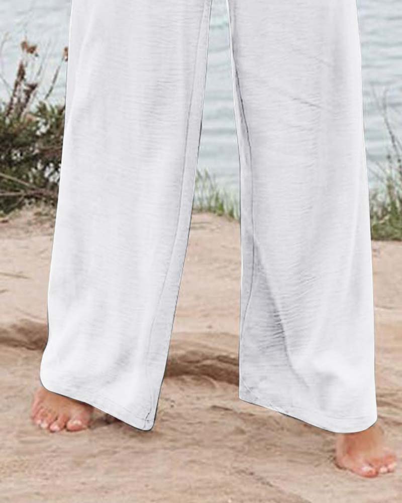 Pantalon Bouton Taille Élastique Large
