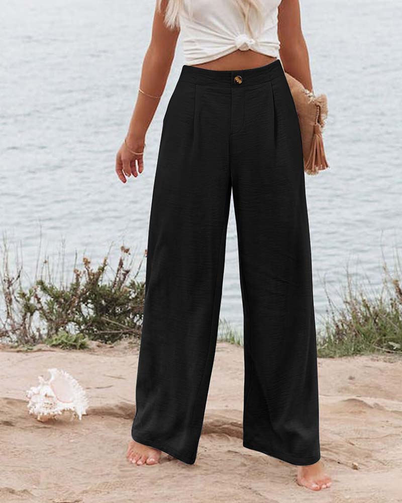 Pantalon Bouton Taille Élastique Large