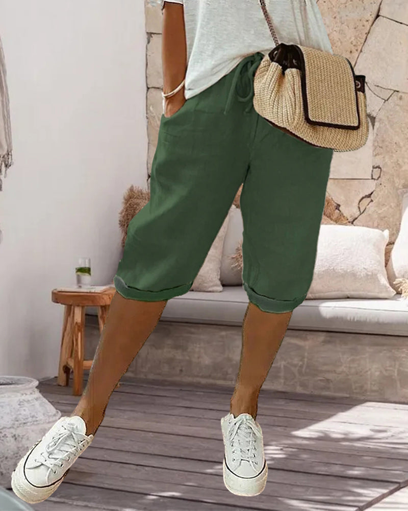 Pantalon confortable avec cordon de serrage de couleur unie