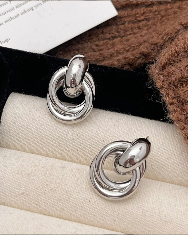Boucles D'oreilles Vintage Texturé Double Couche Métal Enroulé