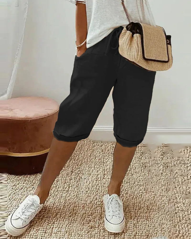 Pantalon confortable avec cordon de serrage de couleur unie