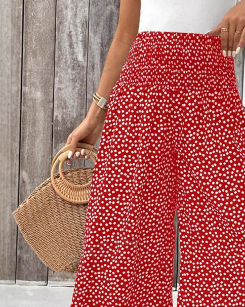 Pantalon Pois Amples Taille Haute Large