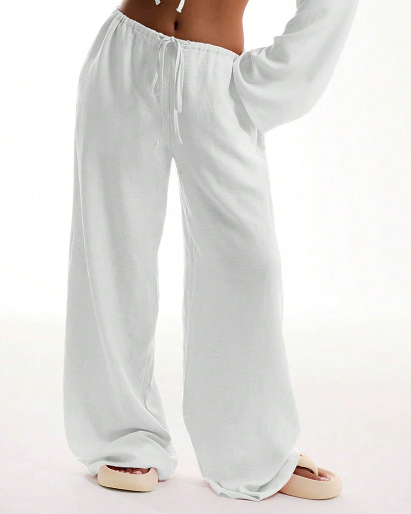 Pantalon Ample Jambe Droite Uni Long