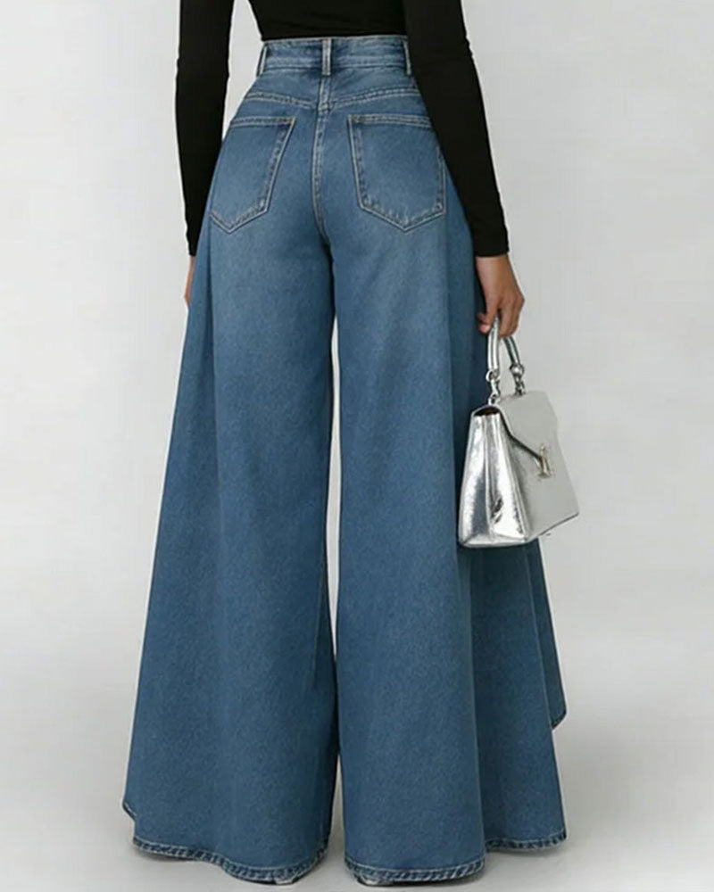 Pantalon Élégant Jambe Large