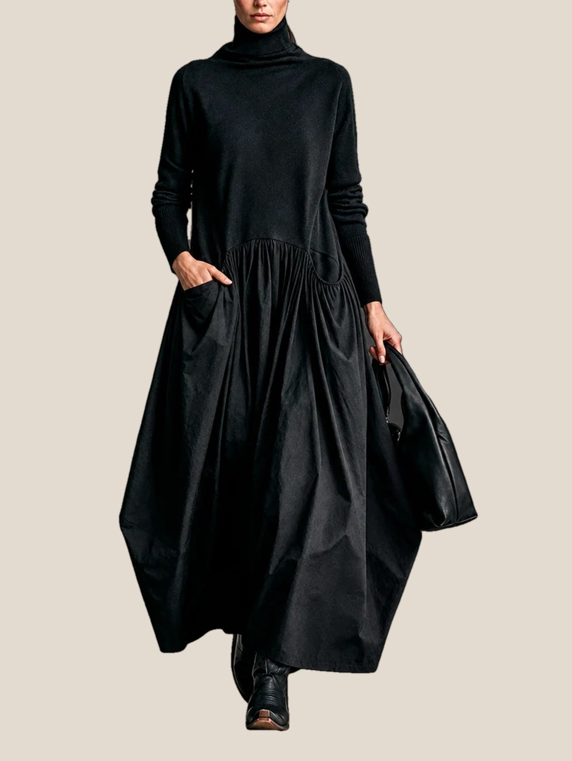 Marion | Robe Maxi Oversize à Col Montant et Poches
