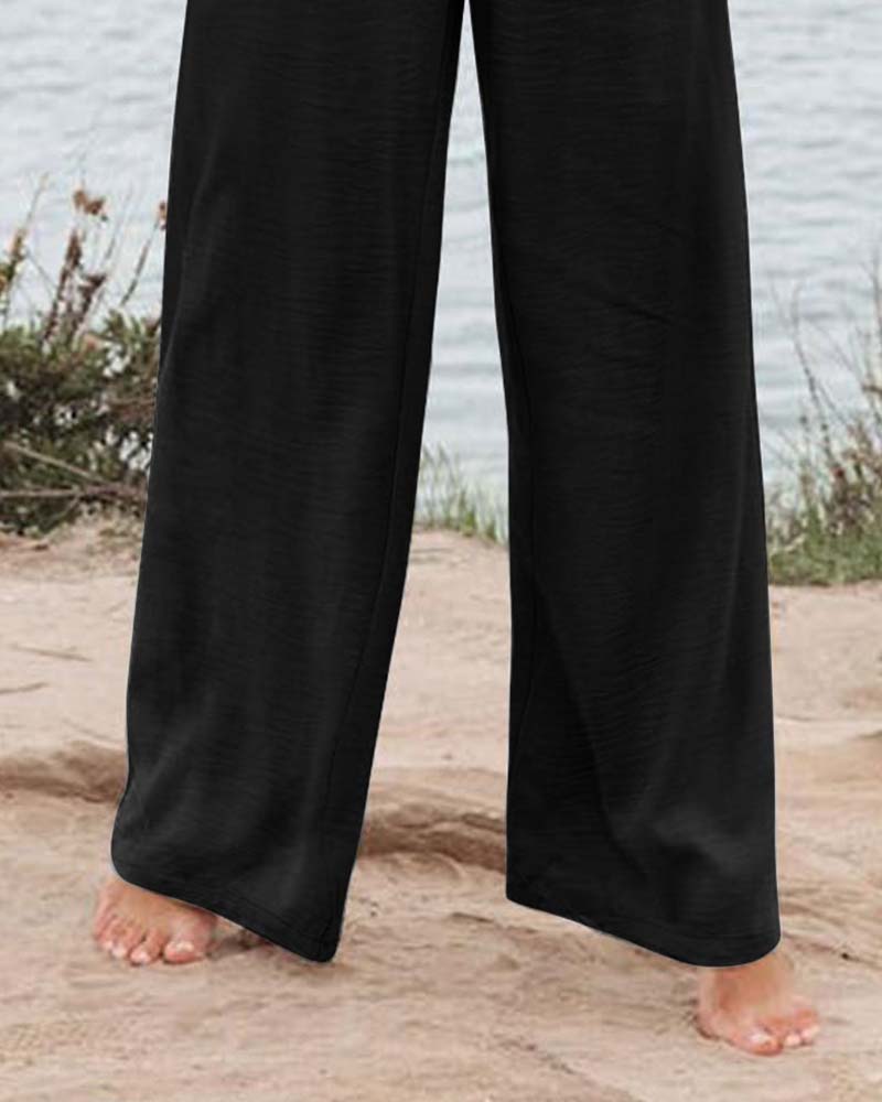Pantalon Bouton Taille Élastique Large