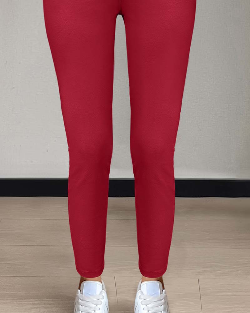 Pantalon Femmes Poche Unie Slim Décontracté