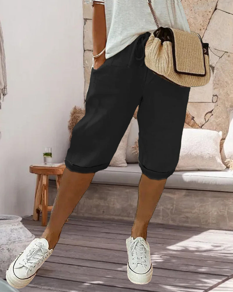 Pantalon confortable avec cordon de serrage de couleur unie