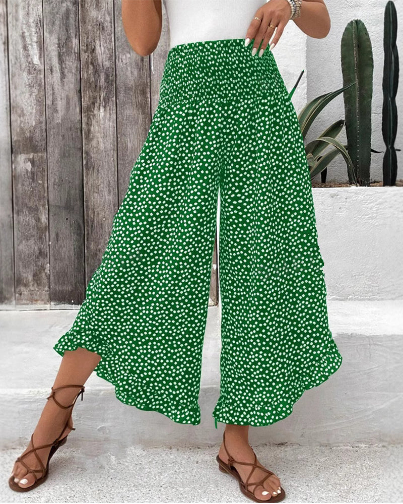 Pantalon Pois Amples Taille Haute Large