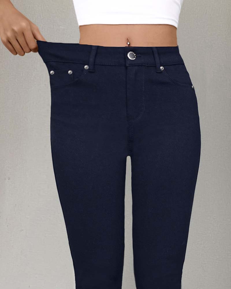 Pantalon Femmes Poche Unie Slim Décontracté