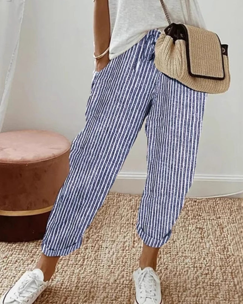 Pantalon Décontracté Rayé Cropped