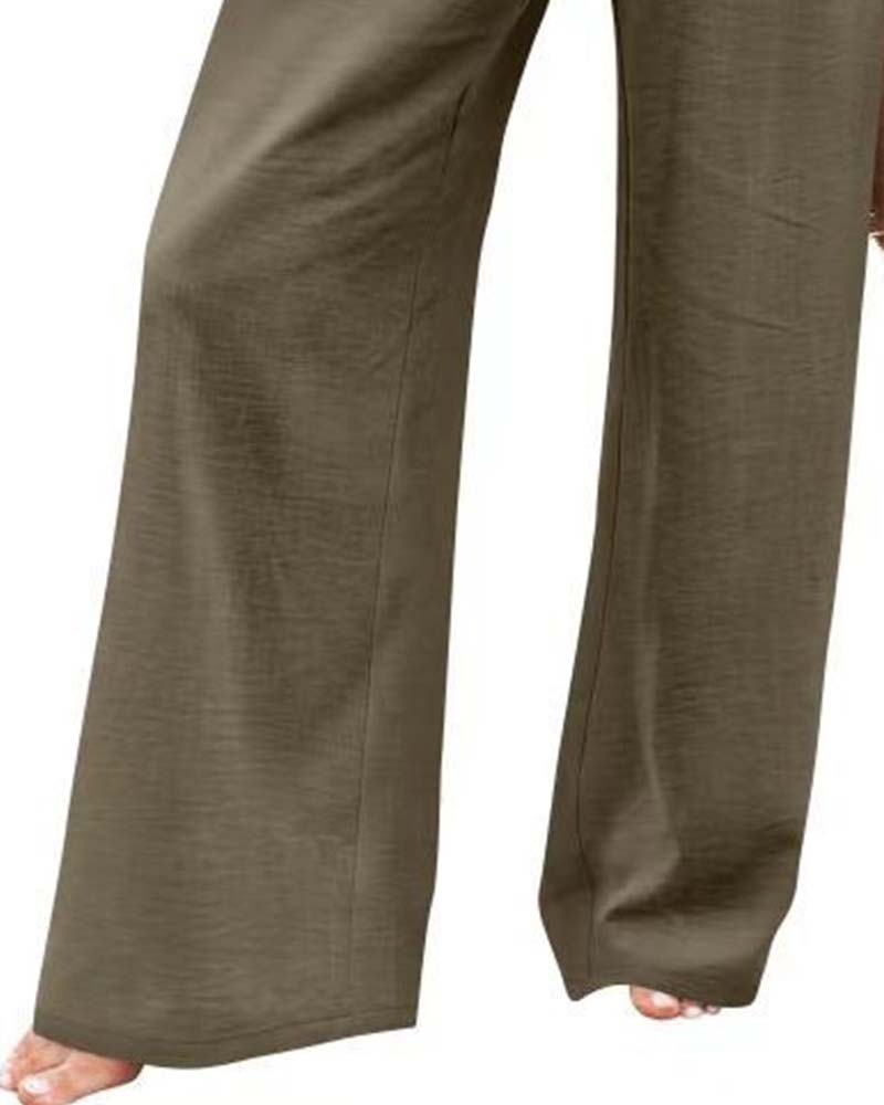 Pantalon Bouton Taille Élastique Large