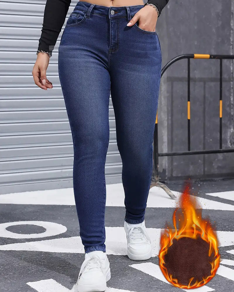 Jean Femme Doublé Polaire Unie Poche