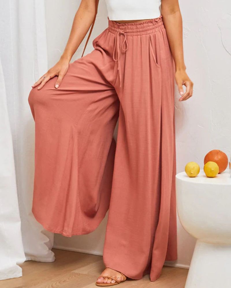 Pantalon Cordon Décontracté Jambe-Large