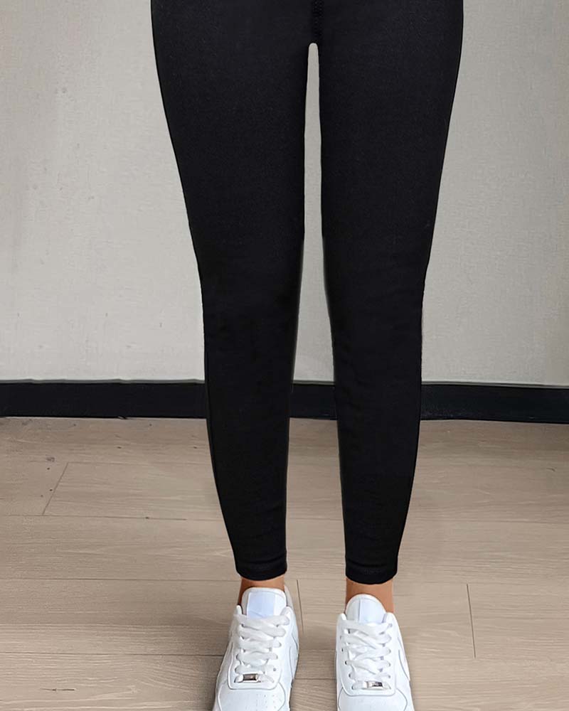 Pantalon Femmes Poche Unie Slim Décontracté