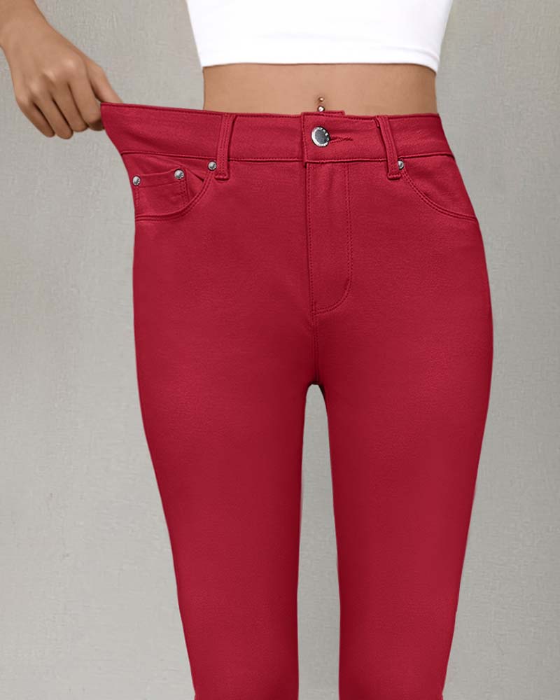 Pantalon Femmes Poche Unie Slim Décontracté