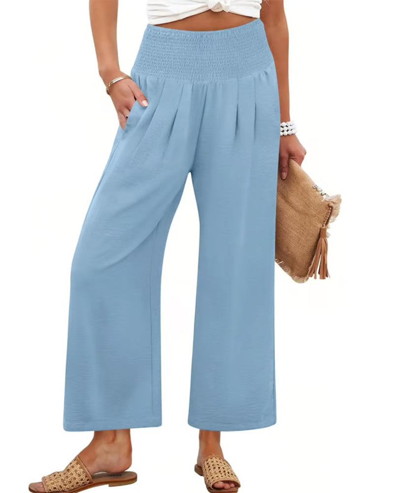 Pantalon Unie Taille Haute Large Jambe