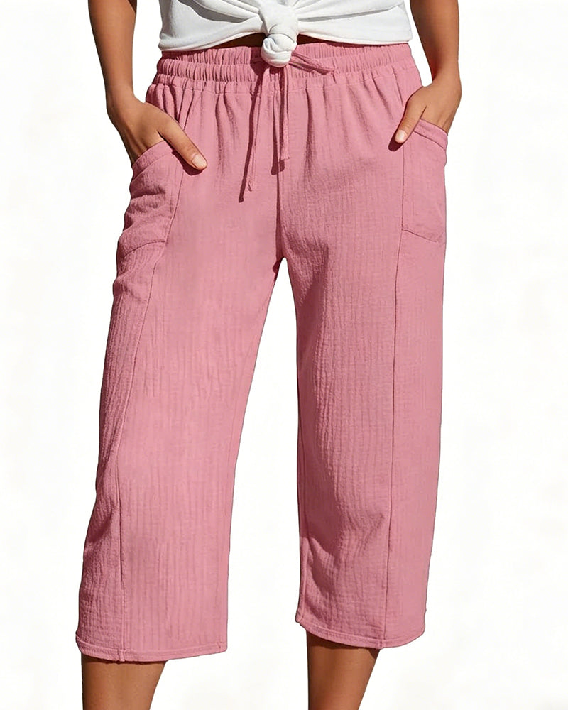 Pantalon Unie Cordon De Serrage Jambe Large Racourci