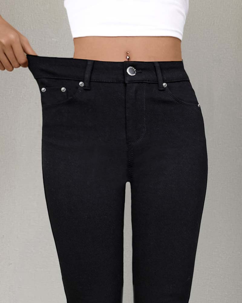 Pantalon Femmes Poche Unie Slim Décontracté