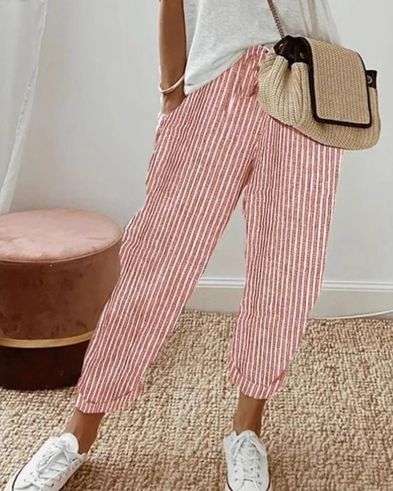 Pantalon Décontracté Rayé Cropped