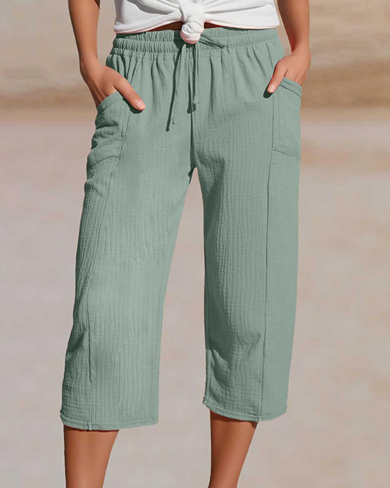 Pantalon Unie Cordon De Serrage Jambe Large Racourci