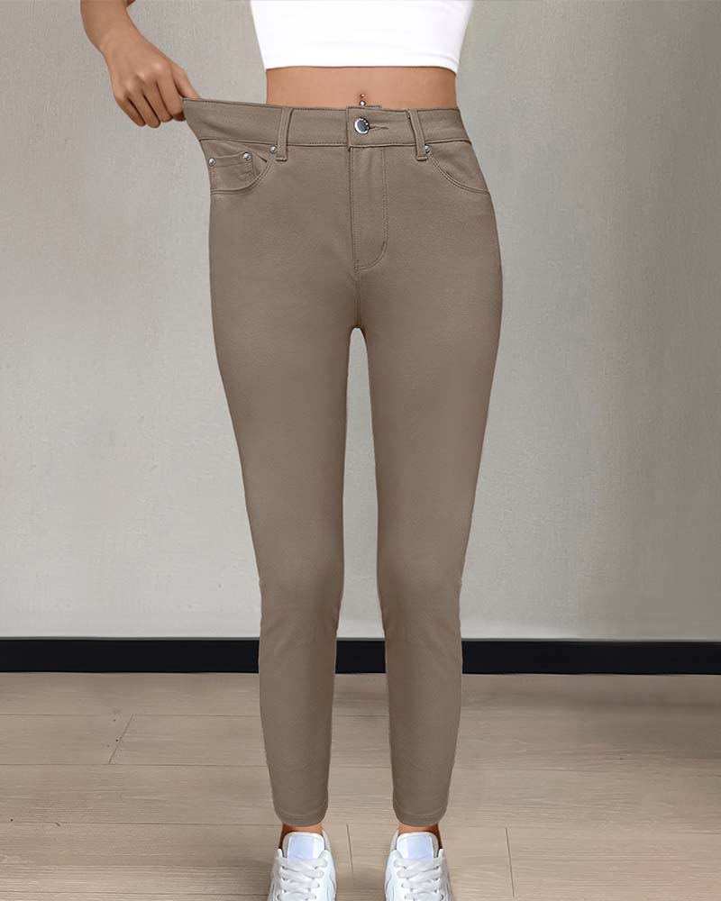 Pantalon Femmes Poche Unie Slim Décontracté
