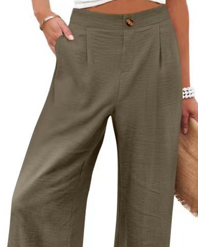 Pantalon Bouton Taille Élastique Large