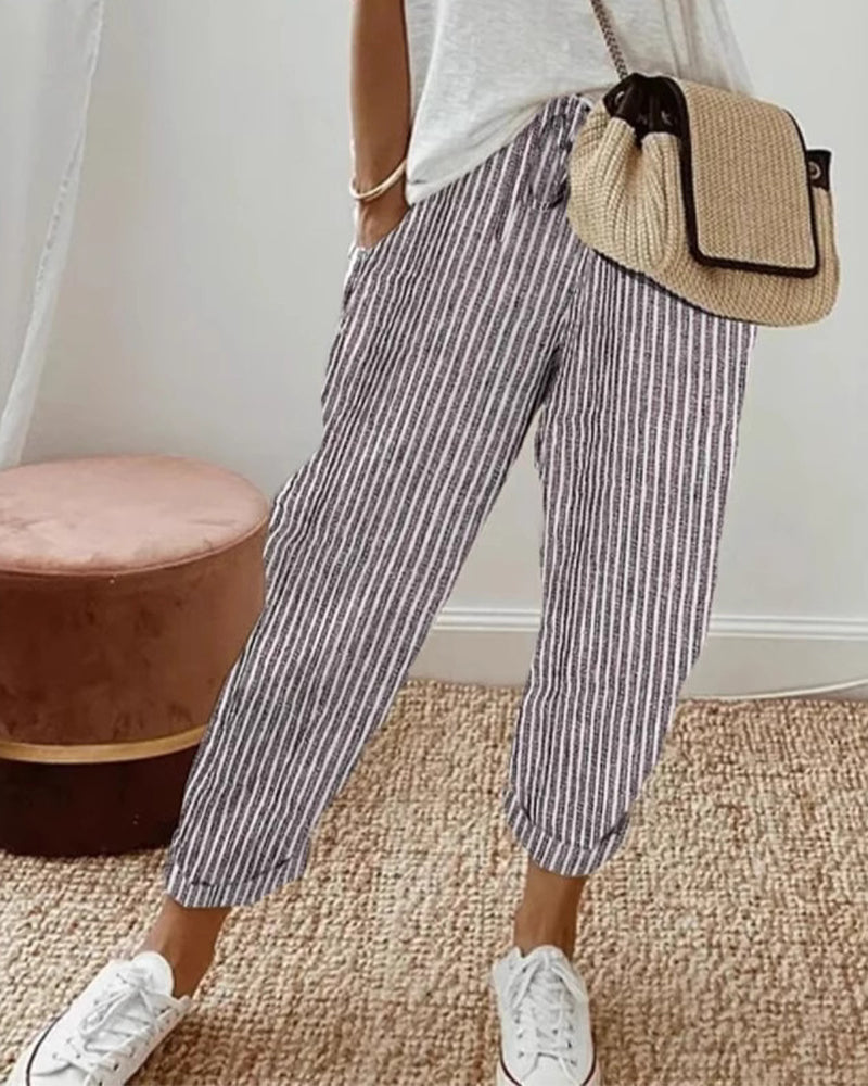 Pantalon Décontracté Rayé Cropped
