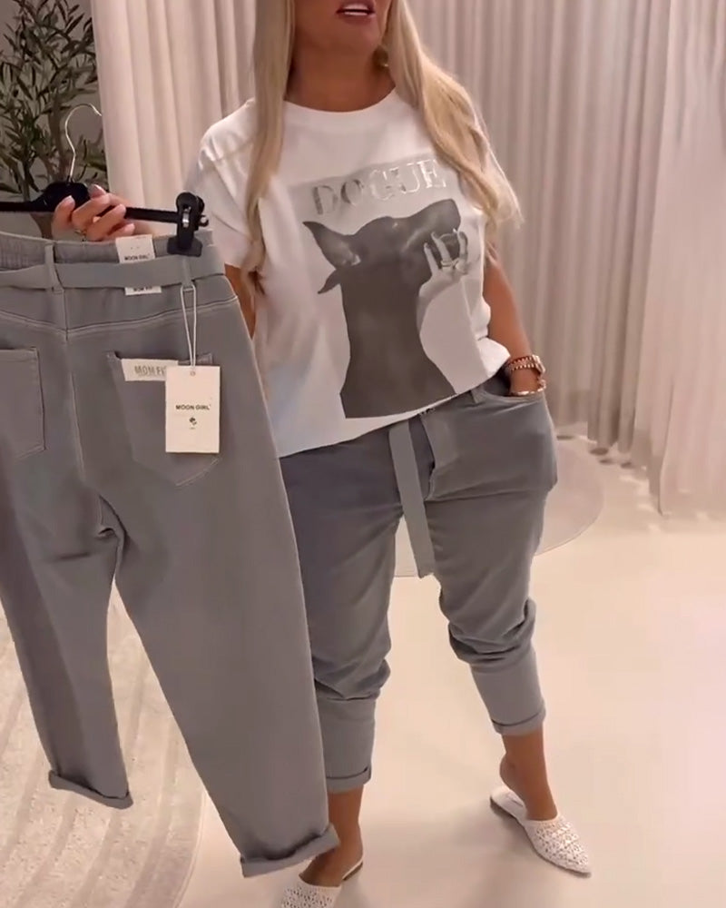 Pantalon Élastique Coupe Slim Décontracté