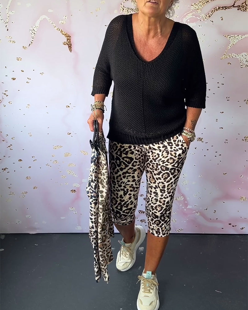 Pantalon court svelte imprimé léopard