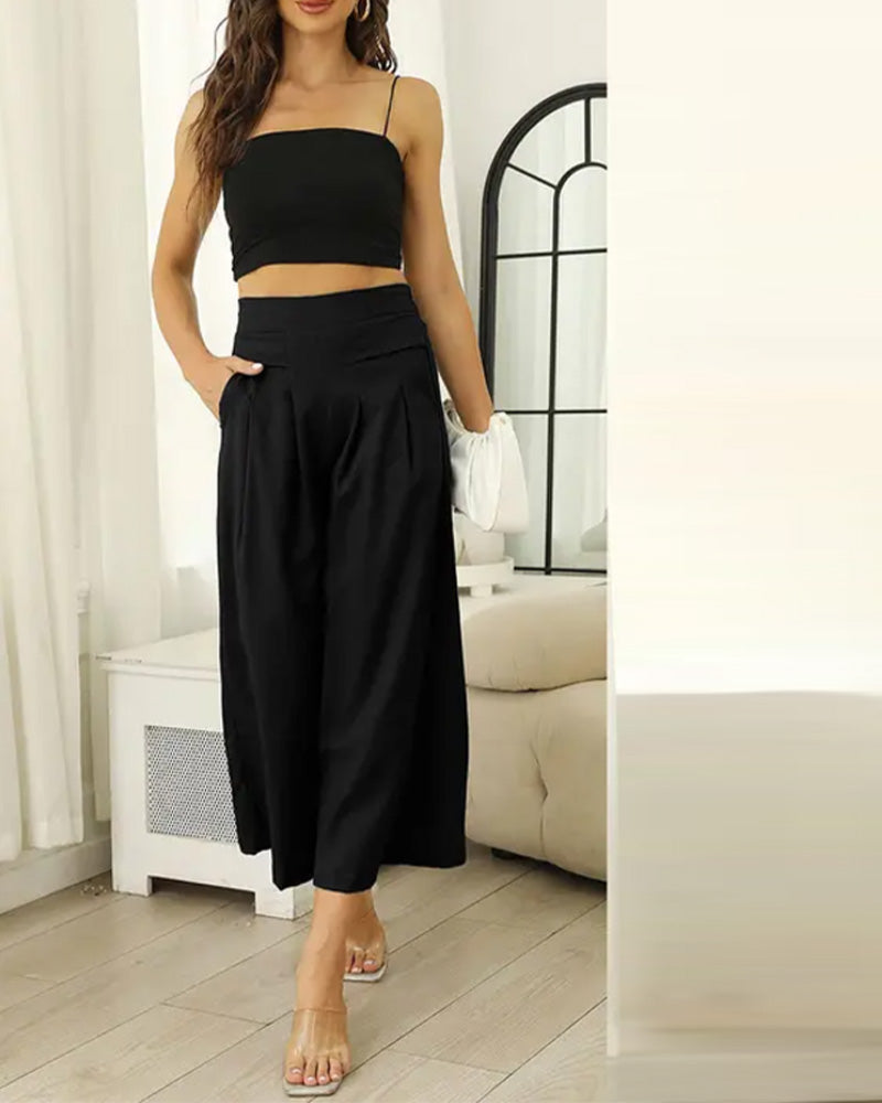 Pantalon Ample Taille Haute Affinant Raccourci