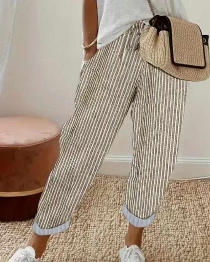 Pantalon Décontracté Rayé Cropped
