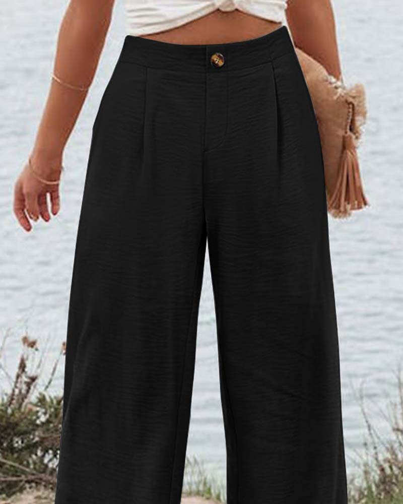 Pantalon Bouton Taille Élastique Large