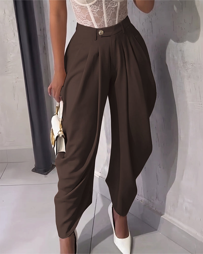 Pantalon Décontracté Unie Poche Sac En Papier Court